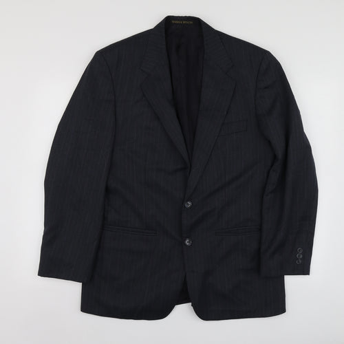 M&S Mens Grey Striped Polyester Jacket Suit Jacket Size S