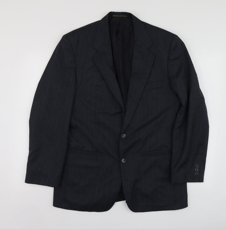 M&S Mens Grey Striped Polyester Jacket Suit Jacket Size S
