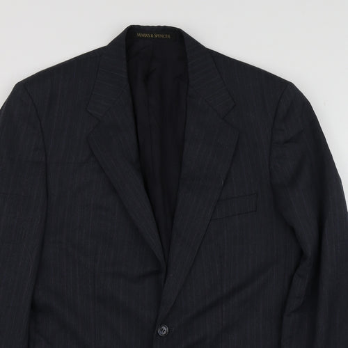 M&S Mens Grey Striped Polyester Jacket Suit Jacket Size S
