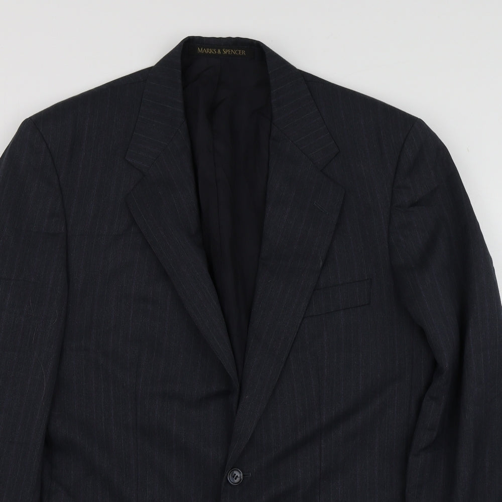 M&S Mens Grey Striped Polyester Jacket Suit Jacket Size S