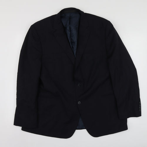 M&S Mens Blue Striped Wool Jacket Suit Jacket Size XL