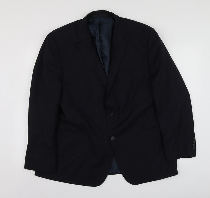 M&S Mens Blue Striped Wool Jacket Suit Jacket Size XL