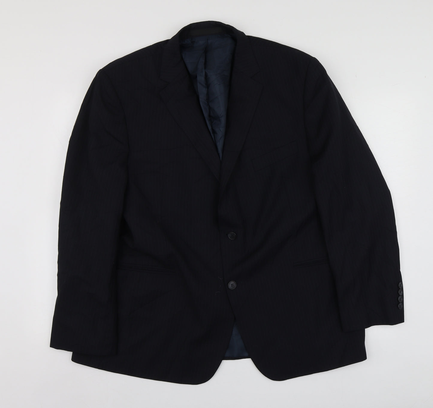 M&S Mens Blue Striped Wool Jacket Suit Jacket Size XL