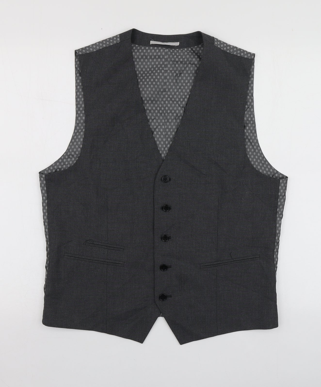 Skopes Mens Grey Polka Dot Polyester Jacket Suit Waistcoat Size M
