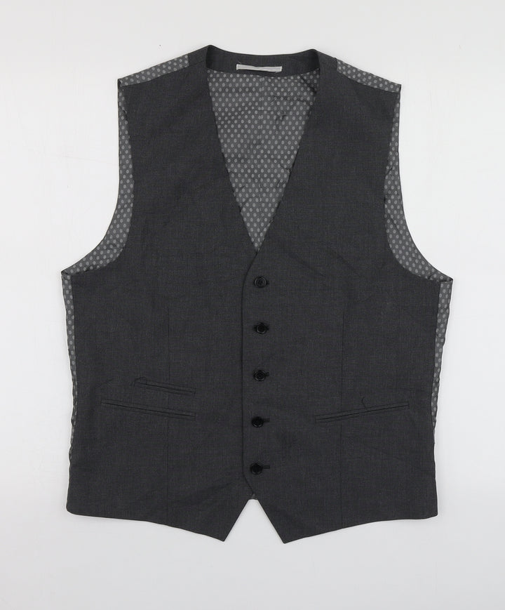 Skopes Mens Grey Polka Dot Polyester Jacket Suit Waistcoat Size M