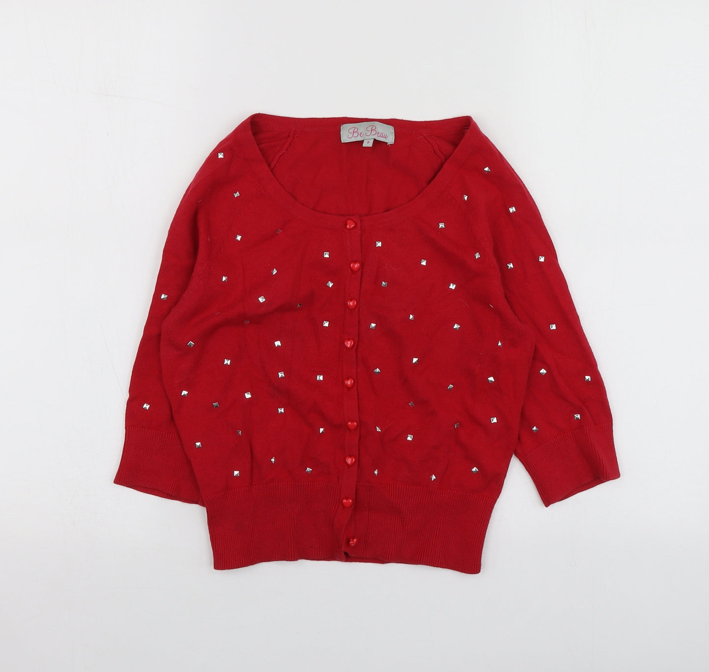 Be Bau Womens Red V-Neck  Cotton Cardigan Jumper Size 8