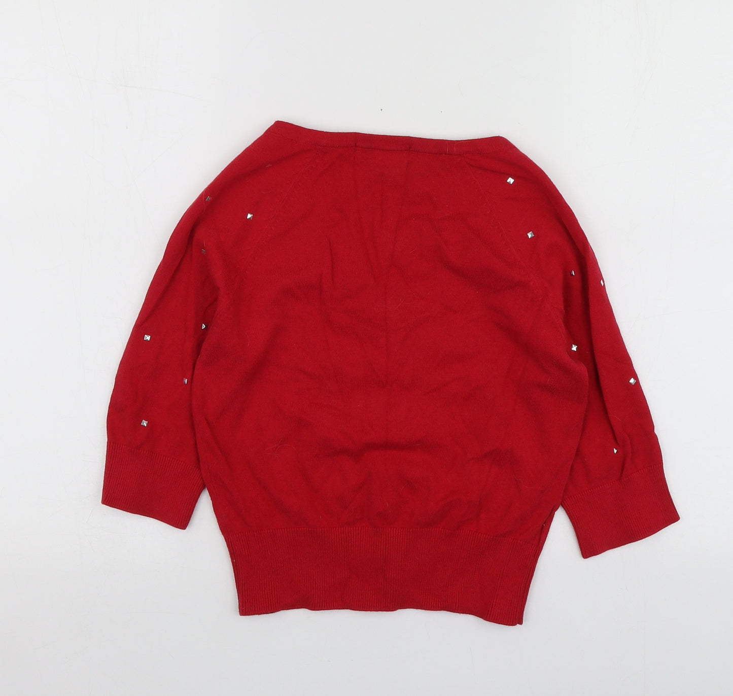 Be Bau Womens Red V-Neck  Cotton Cardigan Jumper Size 8