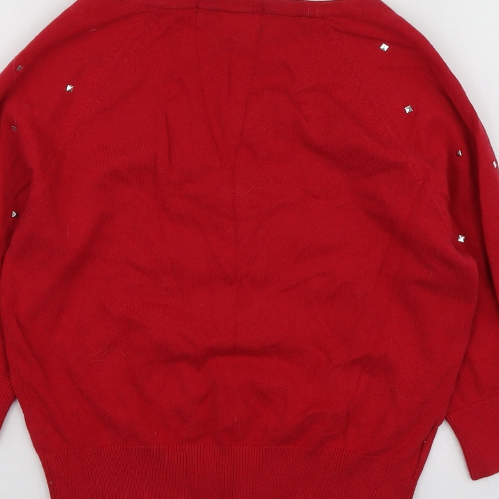 Be Bau Womens Red V-Neck  Cotton Cardigan Jumper Size 8
