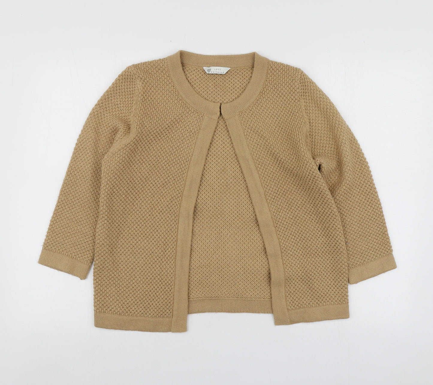 Love Kintwaer Womens Beige Round Neck  Acrylic Cardigan Jumper Size 10