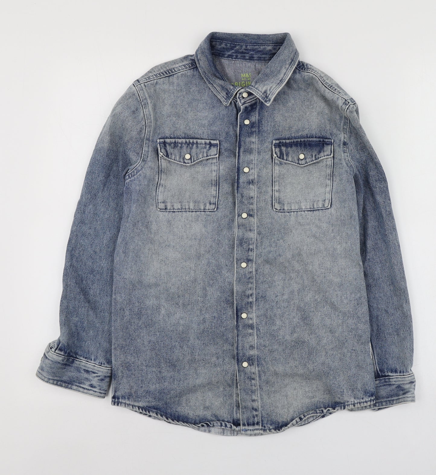 M&S Boys Blue  Cotton Basic Button-Up Size 11-12 Years Collared
