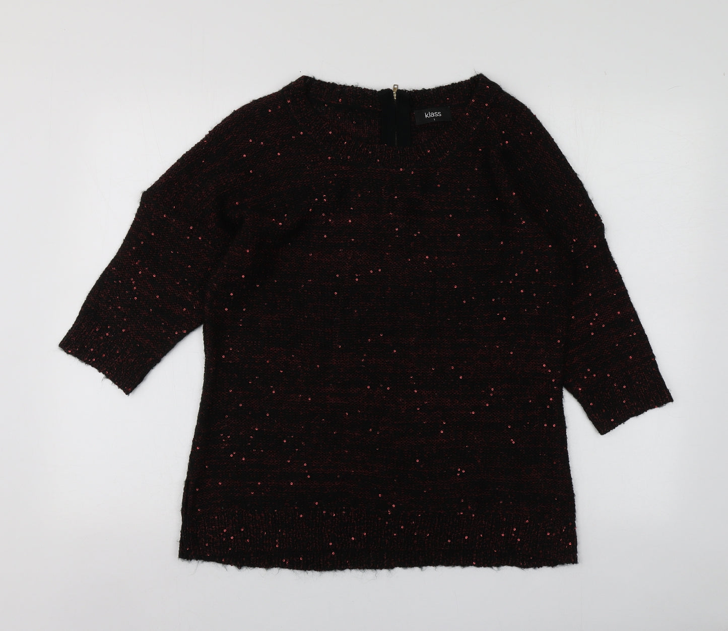Klass Womens Red Round Neck  Acrylic Pullover Jumper Size L