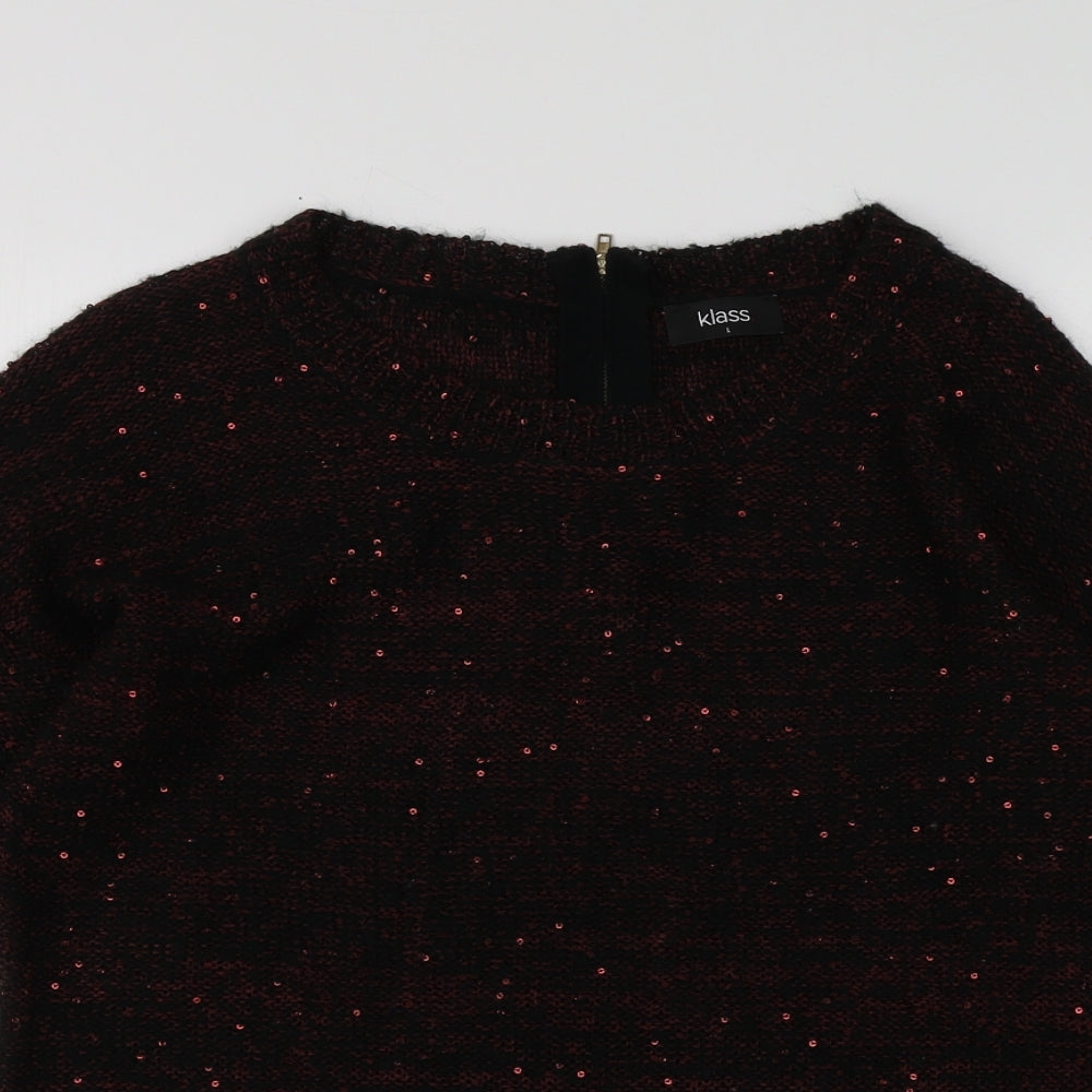 Klass Womens Red Round Neck  Acrylic Pullover Jumper Size L