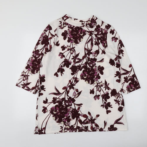 Classics Womens White Round Neck Floral Polyester Pullover Jumper Size 14