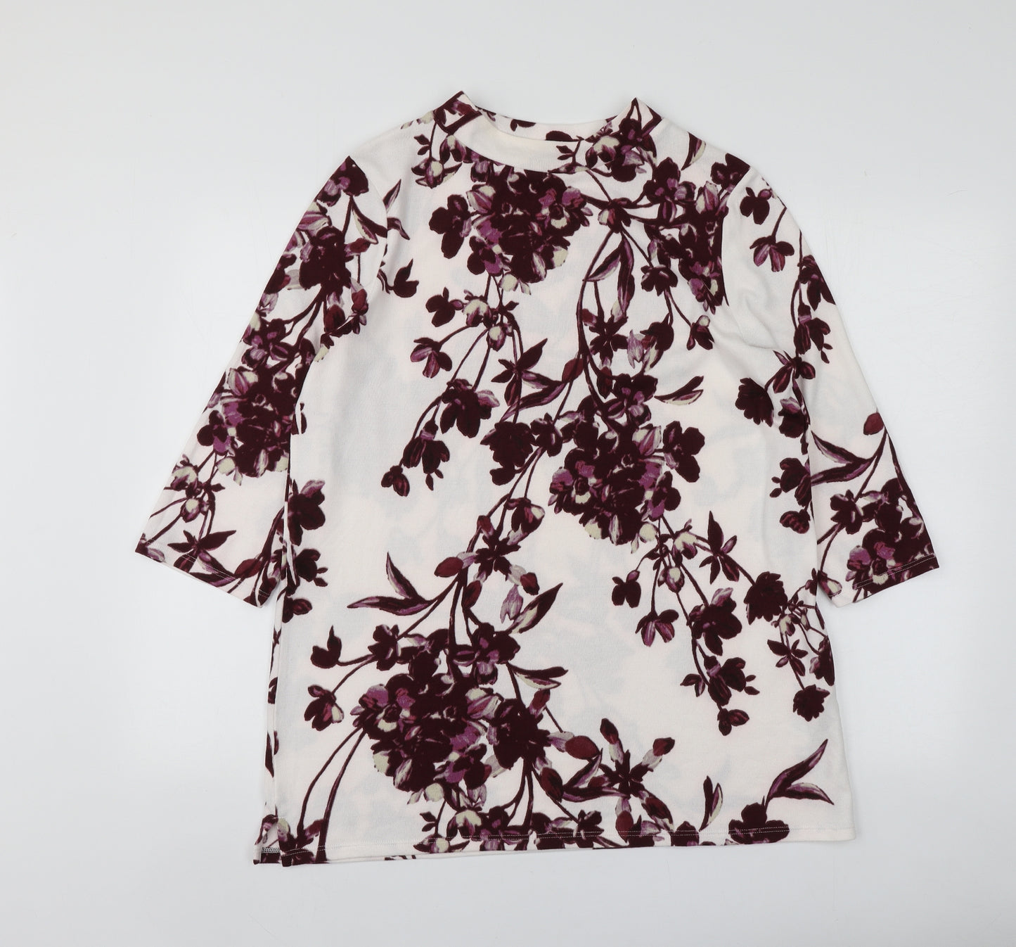 Classics Womens White Round Neck Floral Polyester Pullover Jumper Size 14