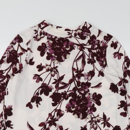 Classics Womens White Round Neck Floral Polyester Pullover Jumper Size 14
