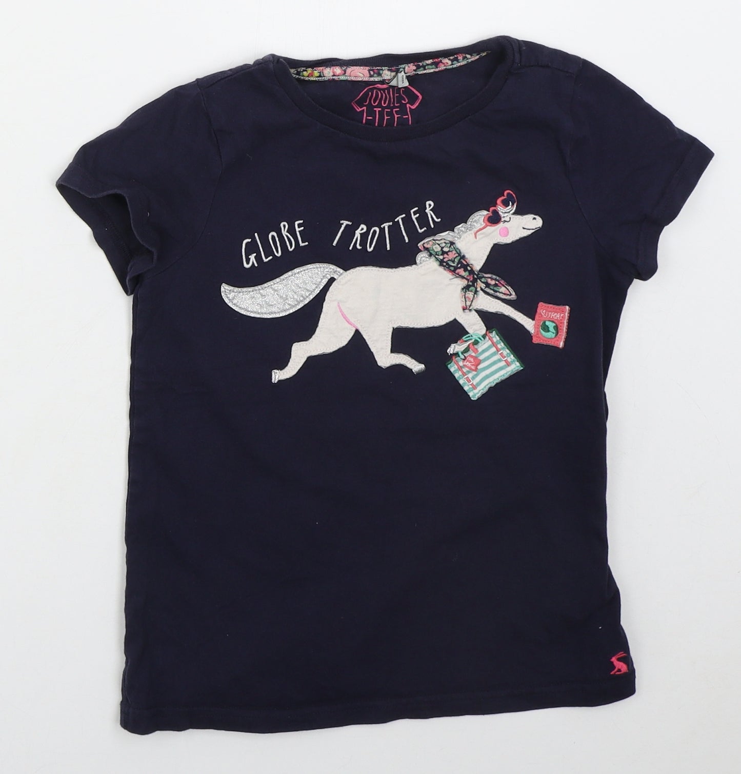 Joules Girls Blue  Cotton Basic T-Shirt Size 9-10 Years Crew Neck Pullover - Globe Trotter