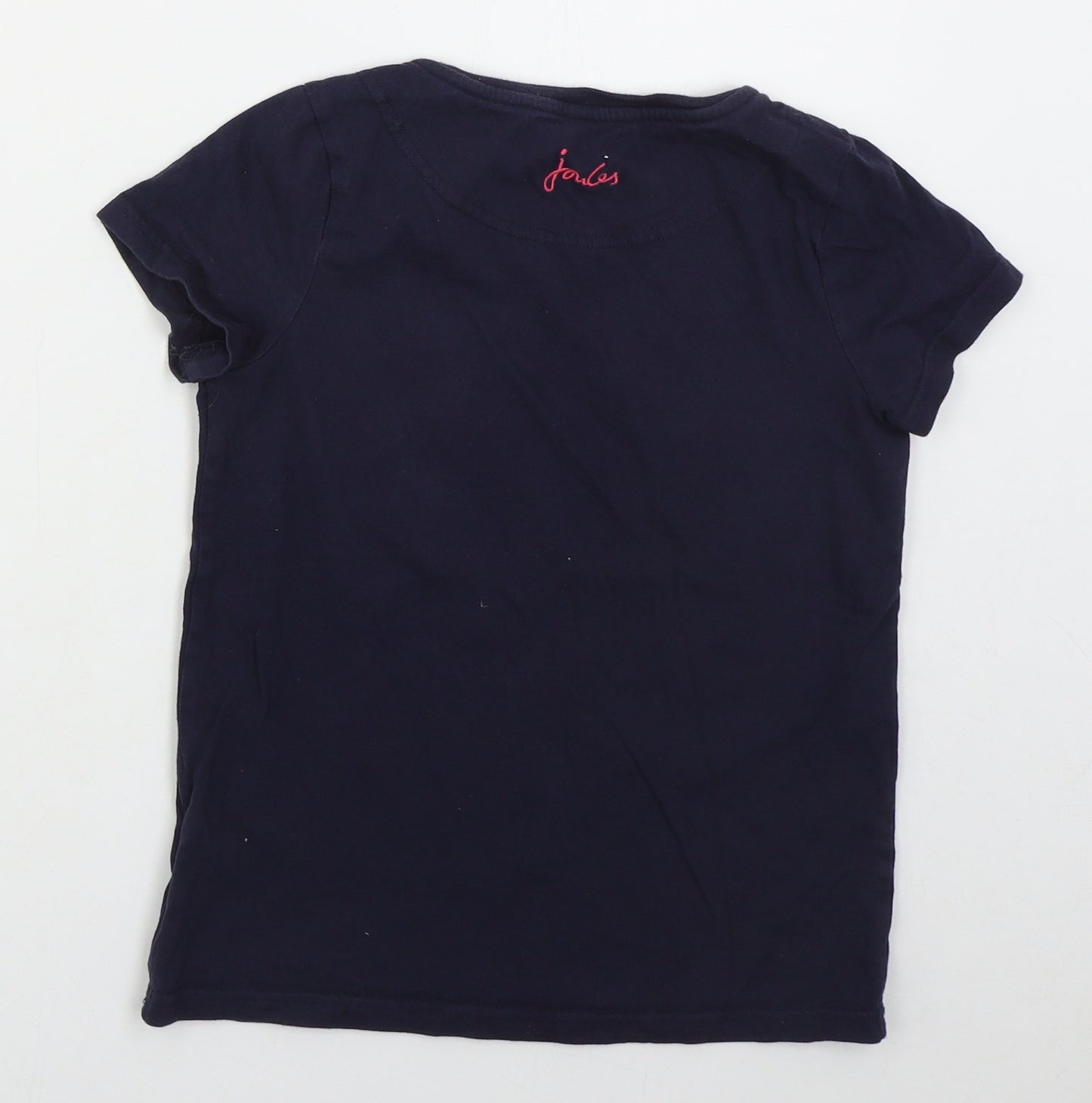 Joules Girls Blue  Cotton Basic T-Shirt Size 9-10 Years Crew Neck Pullover - Globe Trotter