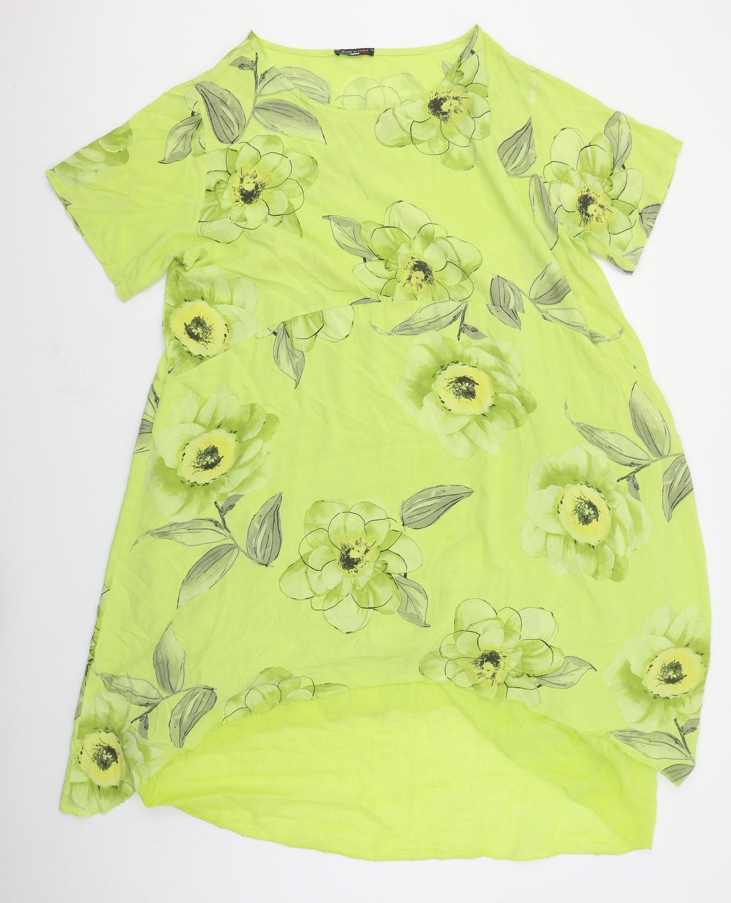 Made in Italy Womens Green Floral Cotton T-Shirt Dress  Size XL  Boat Neck Pullover
