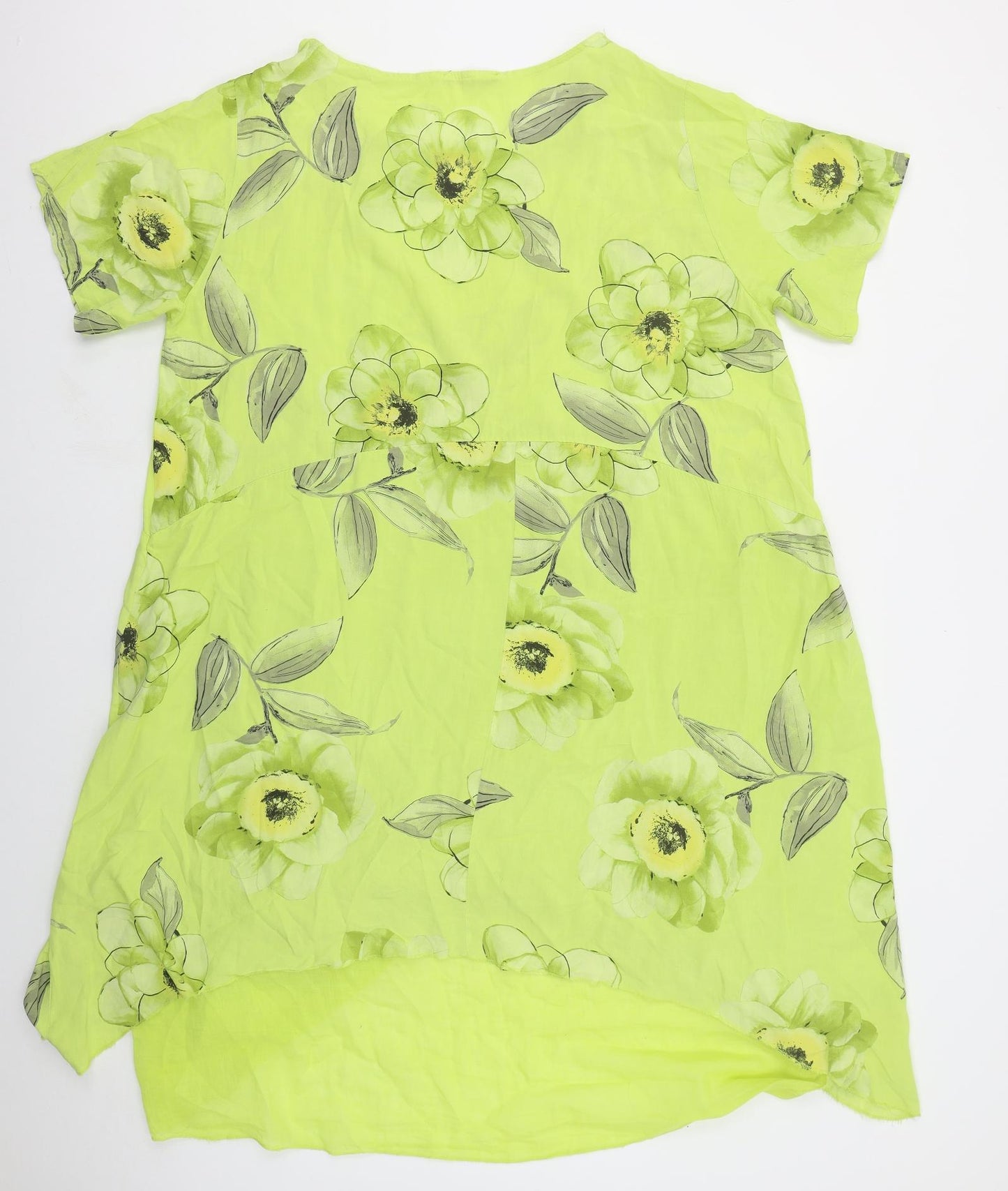 Made in Italy Womens Green Floral Cotton T-Shirt Dress  Size XL  Boat Neck Pullover