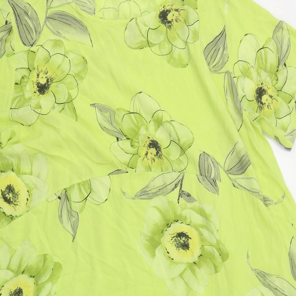 Made in Italy Womens Green Floral Cotton T-Shirt Dress  Size XL  Boat Neck Pullover