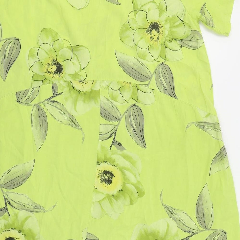 Made in Italy Womens Green Floral Cotton T-Shirt Dress  Size XL  Boat Neck Pullover