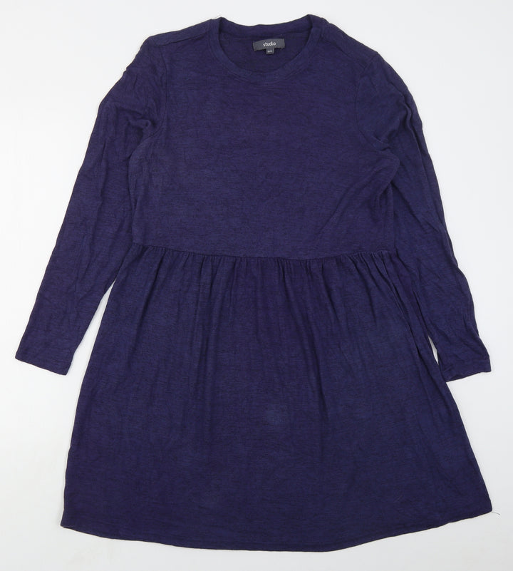 Studio Womens Blue  Viscose A-Line  Size 12  Crew Neck Pullover
