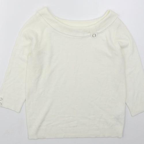BHS Womens Ivory Boat Neck  Acrylic Pullover Jumper Size 12