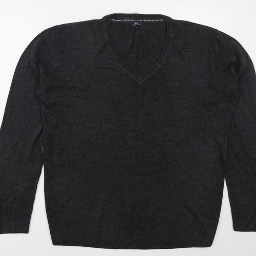 Easy Mens Grey V-Neck  Acrylic Pullover Jumper Size XL