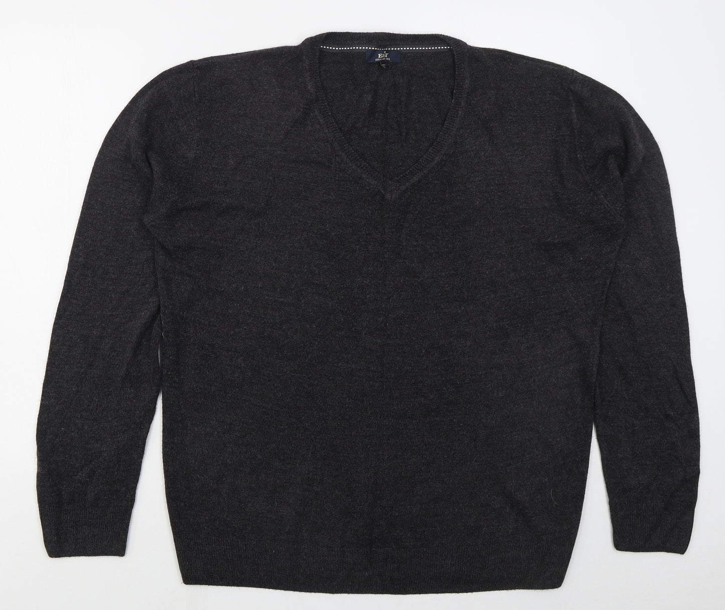 Easy Mens Grey V-Neck  Acrylic Pullover Jumper Size XL