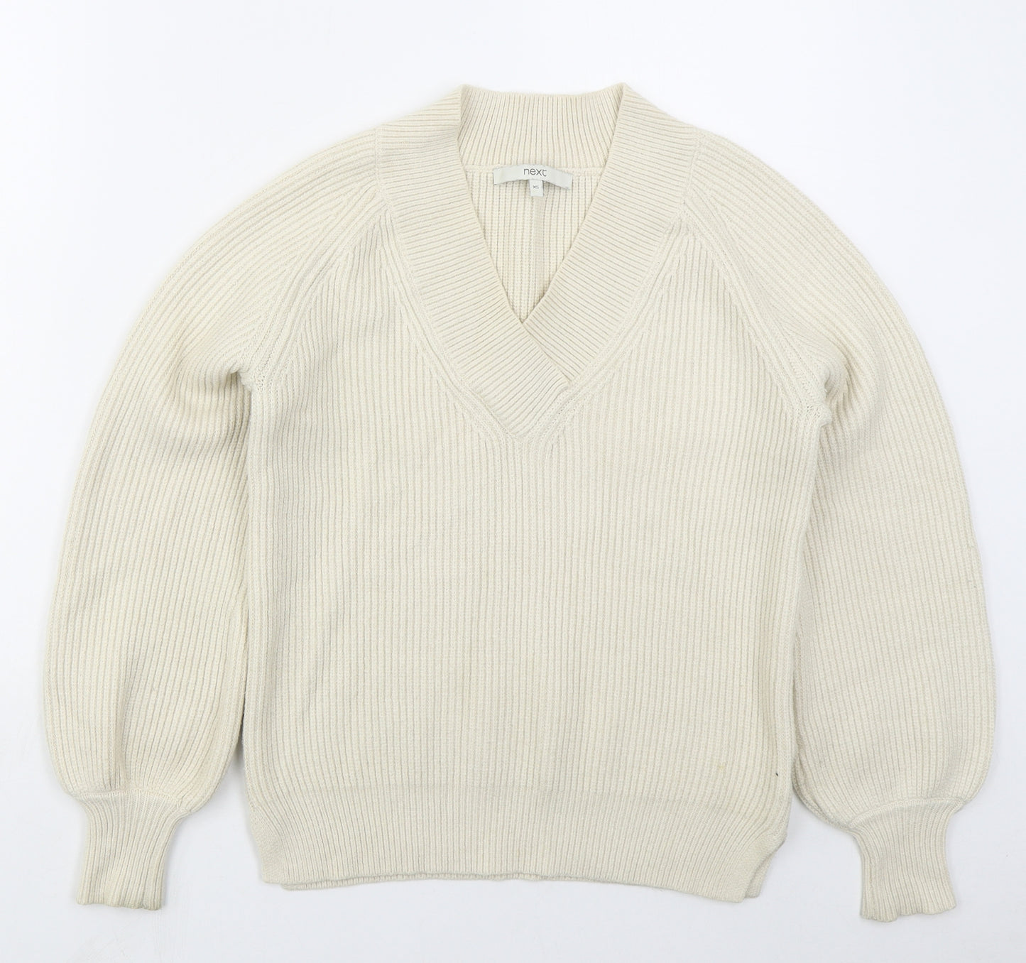 NEXT Womens Beige V-Neck  Viscose Pullover Jumper Size XS