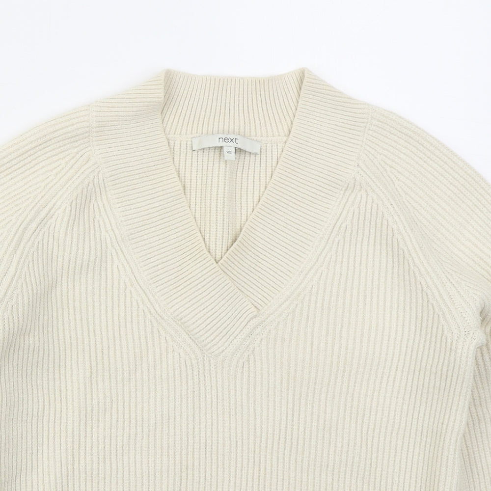 NEXT Womens Beige V-Neck  Viscose Pullover Jumper Size XS
