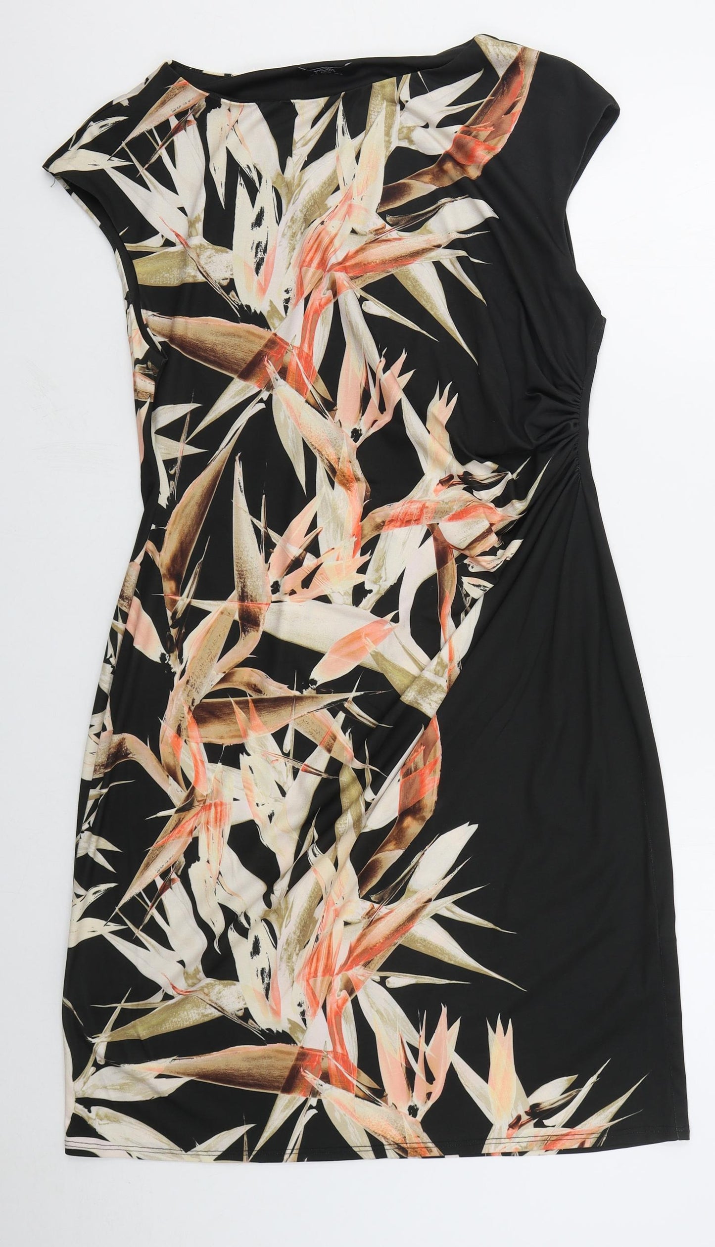 Wallis Womens Black Floral Polyester Pencil Dress  Size 14  Boat Neck Pullover