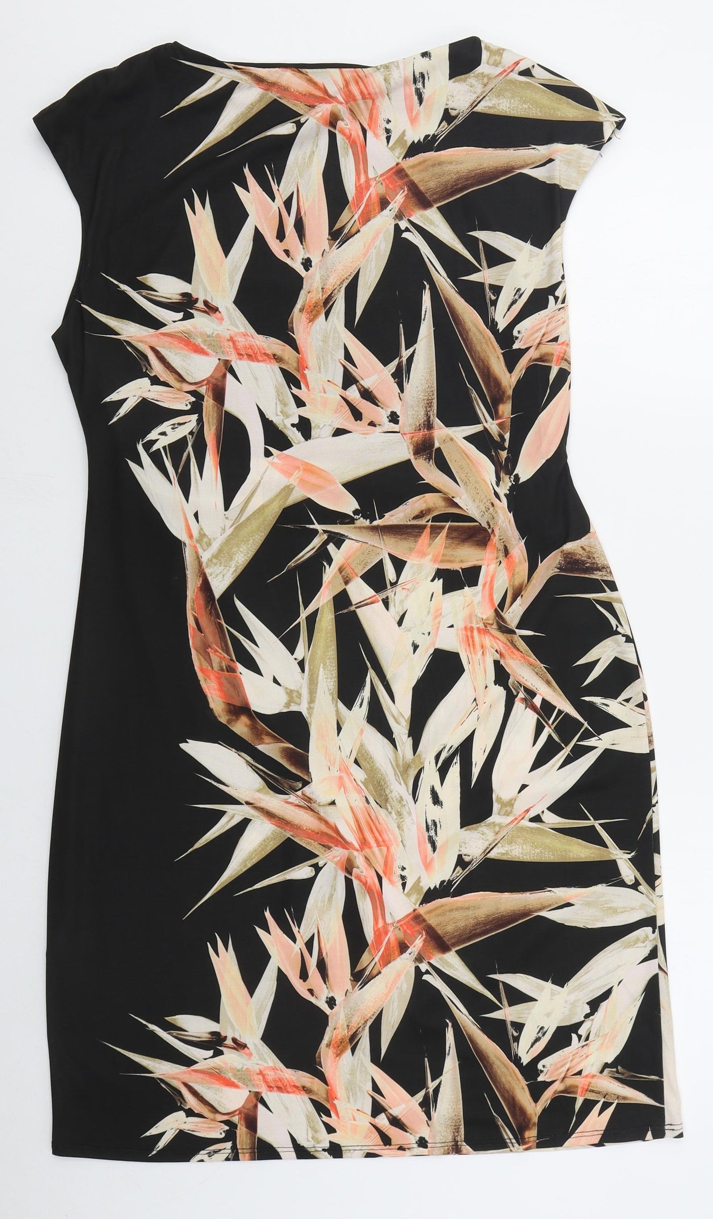 Wallis Womens Black Floral Polyester Pencil Dress  Size 14  Boat Neck Pullover