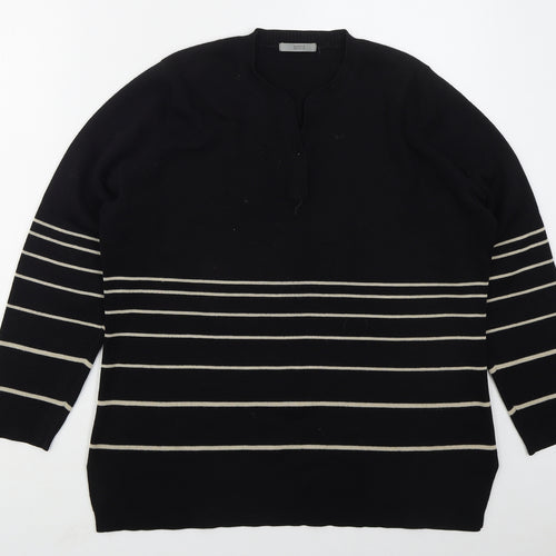 Marks and Spencer Womens Black V-Neck Striped Acrylic Pullover Jumper Size 20