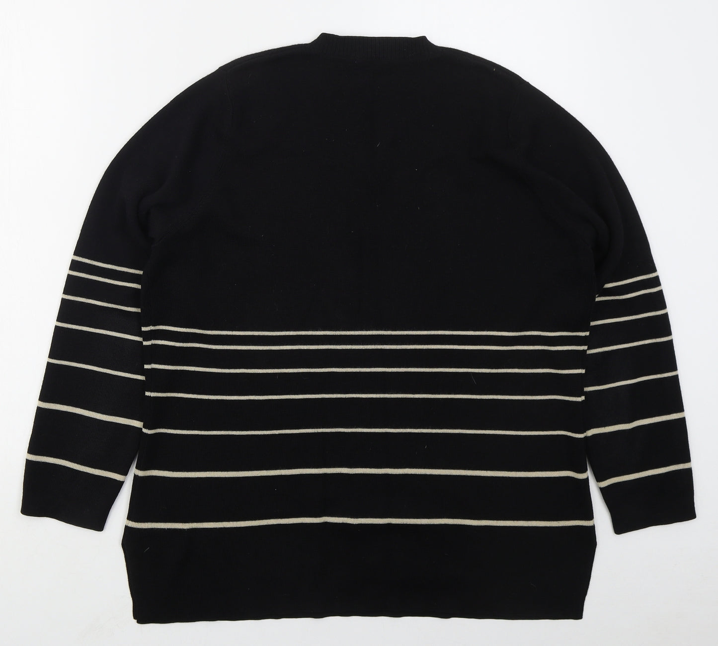 Marks and Spencer Womens Black V-Neck Striped Acrylic Pullover Jumper Size 20