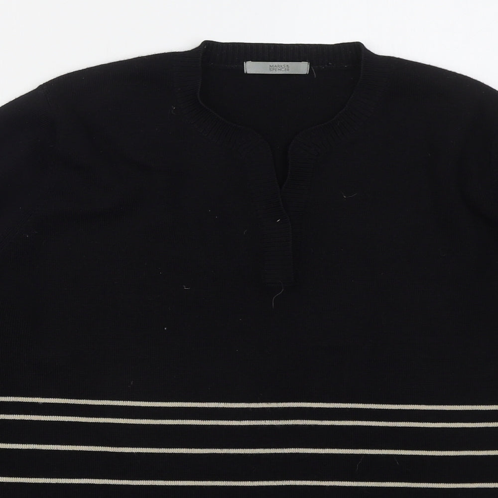 Marks and Spencer Womens Black V-Neck Striped Acrylic Pullover Jumper Size 20