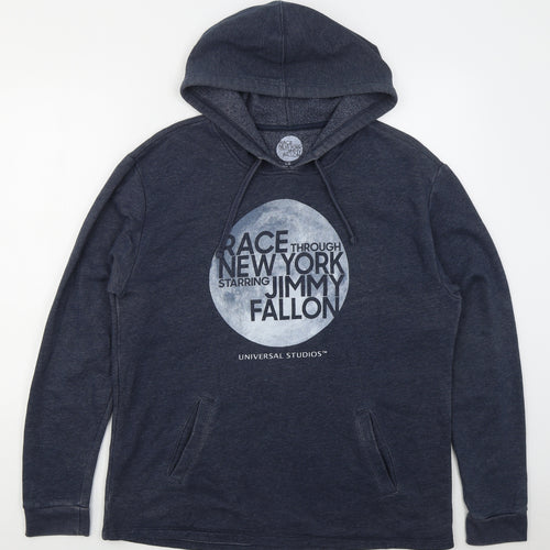 Universal Studios Mens Blue  Cotton Pullover Hoodie Size L   - Race Through New York Jimmy Fallon