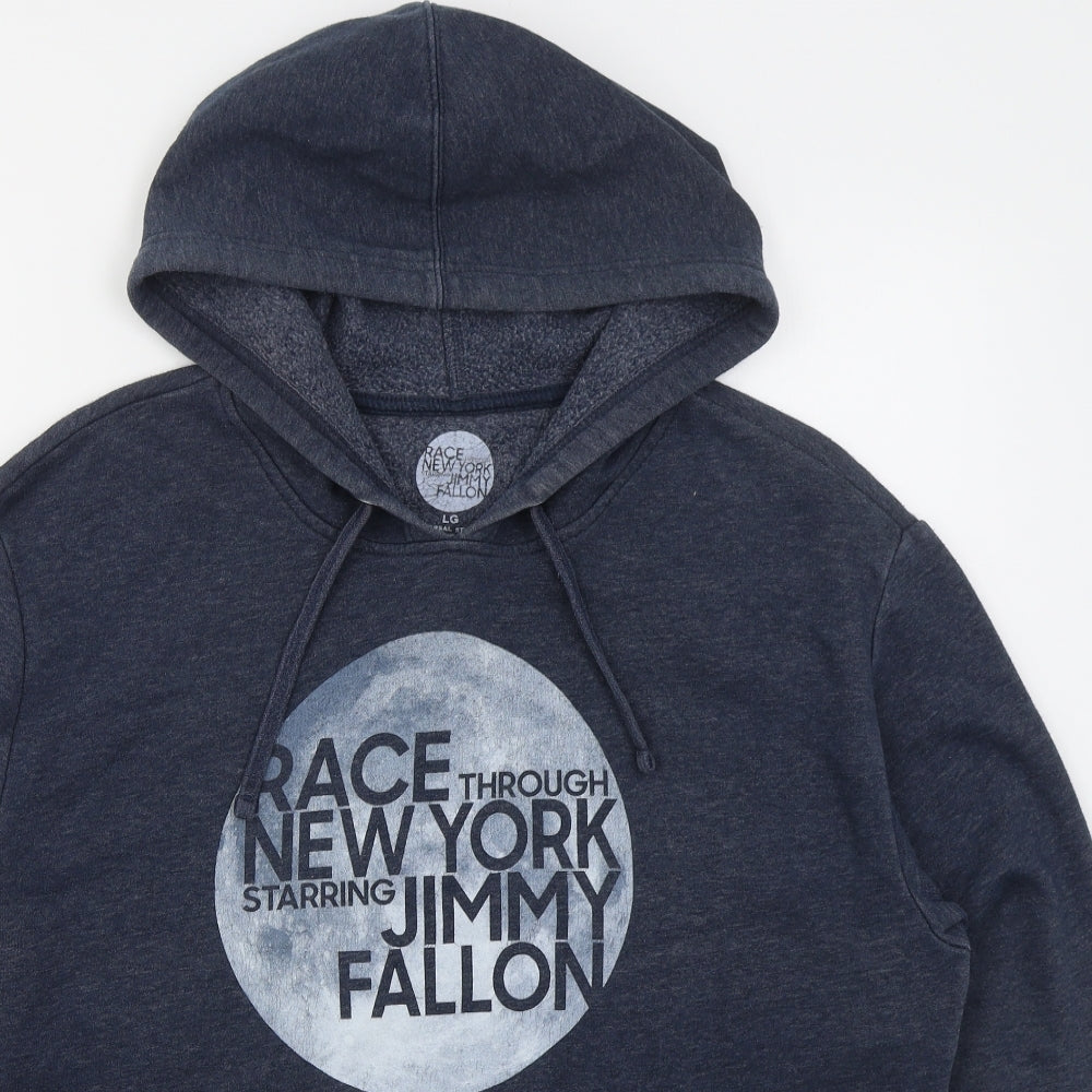 Universal Studios Mens Blue  Cotton Pullover Hoodie Size L   - Race Through New York Jimmy Fallon