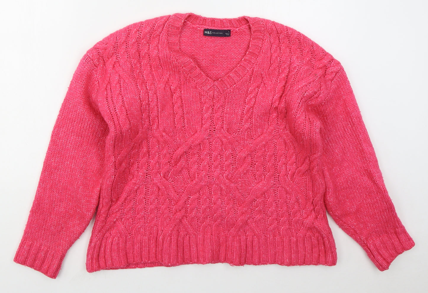 Marks and Spencer Womens Pink V-Neck  Nylon Pullover Jumper Size S