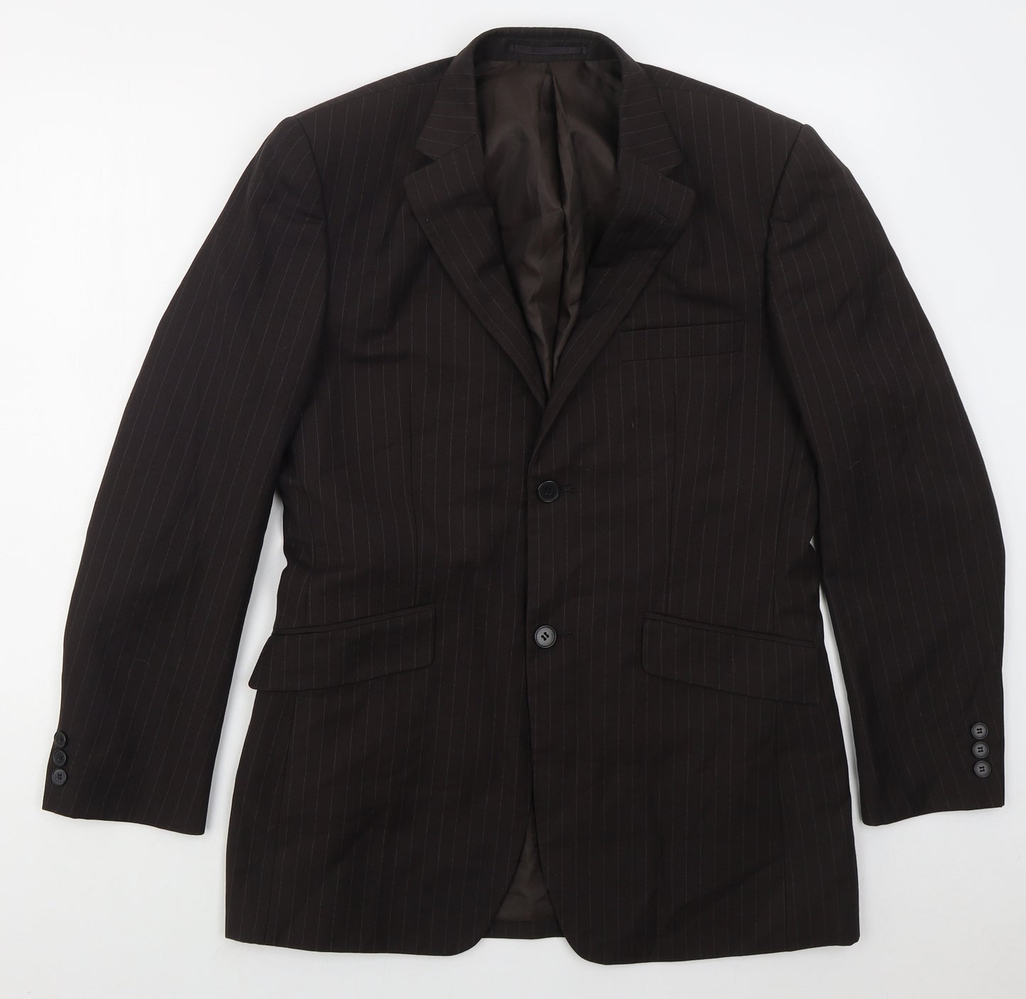 Burton Mens Brown Striped Polyester Jacket Suit Jacket Size 38