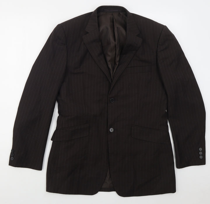 Burton Mens Brown Striped Polyester Jacket Suit Jacket Size 38
