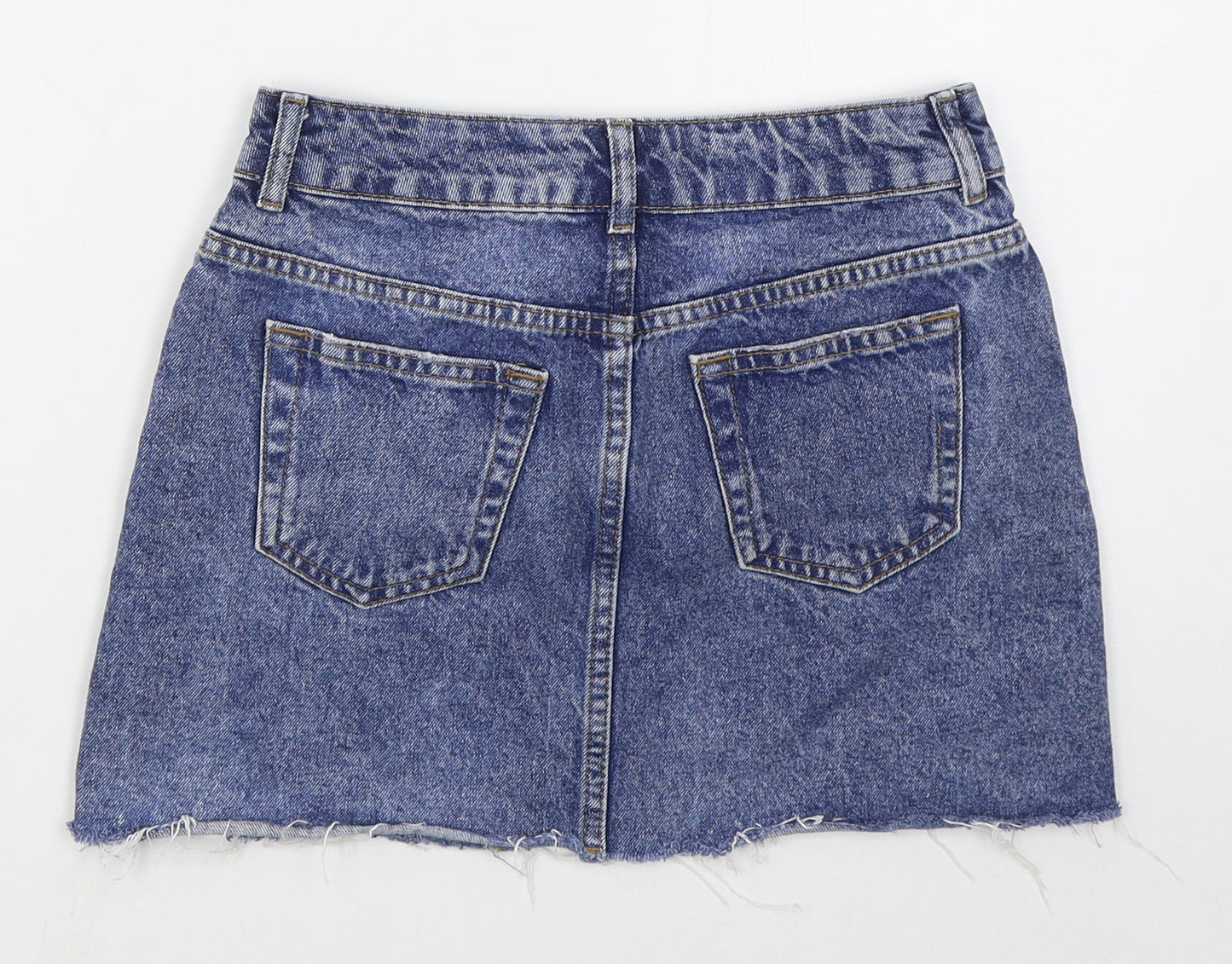 Topshop Womens Blue Floral Cotton Mini Skirt Size 8   Button