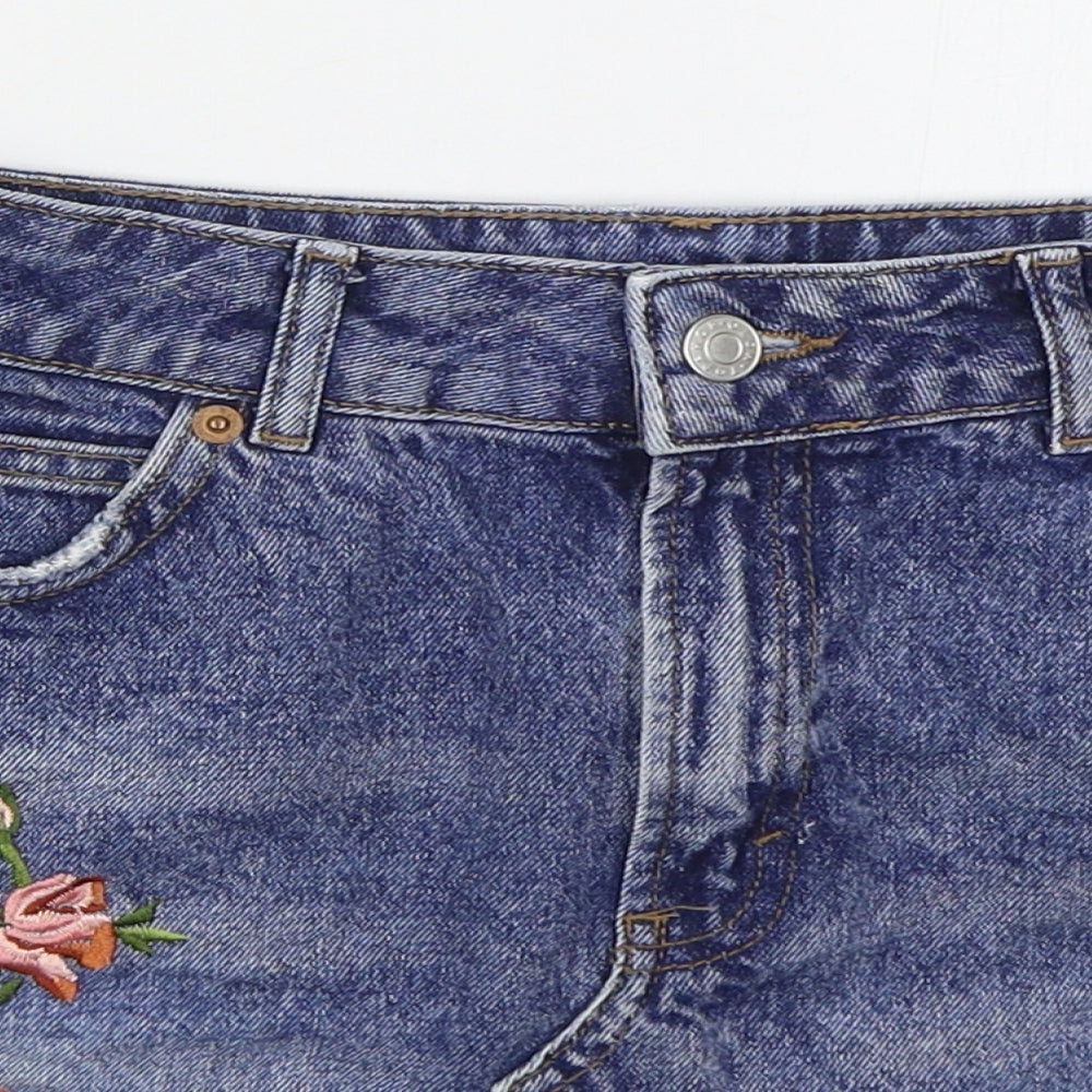 Topshop Womens Blue Floral Cotton Mini Skirt Size 8   Button