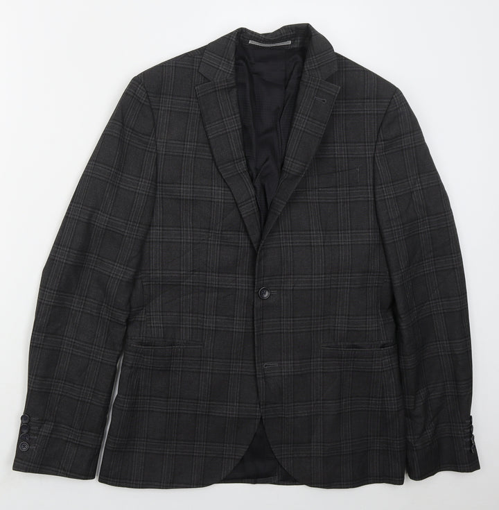NEXT Mens Grey Check Polyester Jacket Suit Jacket Size 38