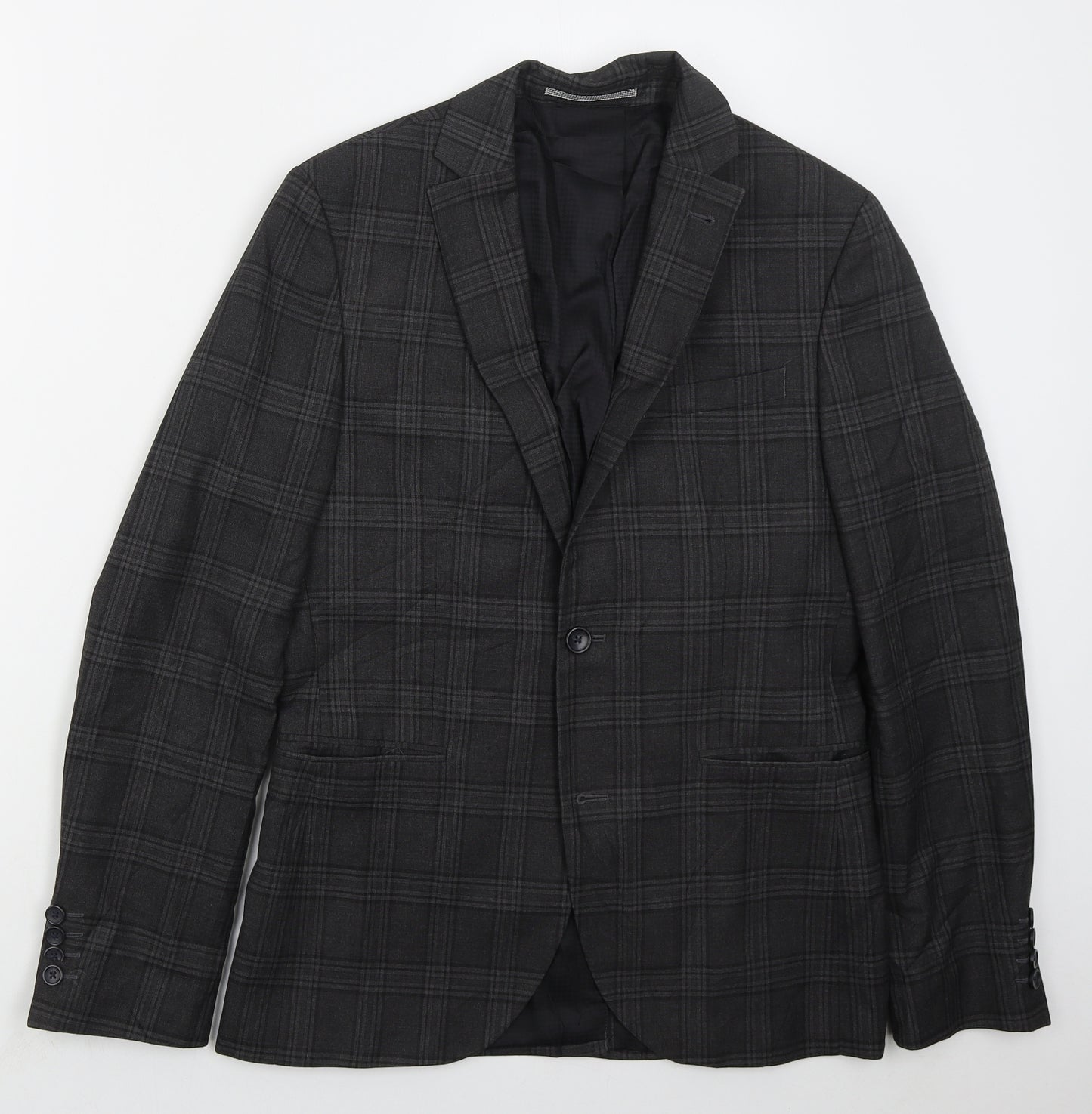 NEXT Mens Grey Check Polyester Jacket Suit Jacket Size 38
