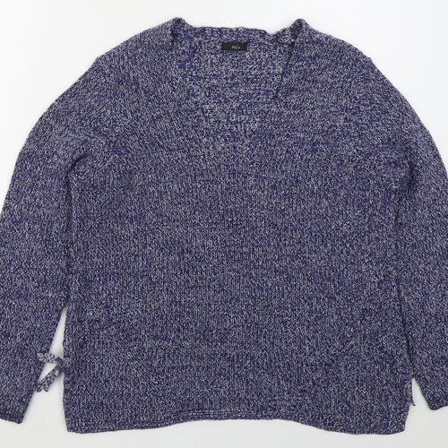 M&Co Womens Blue V-Neck  Cotton Pullover Jumper Size 16