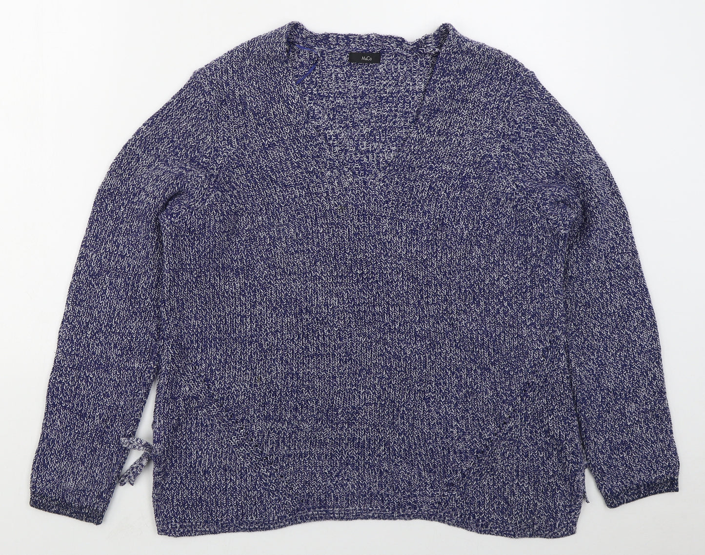 M&Co Womens Blue V-Neck  Cotton Pullover Jumper Size 16