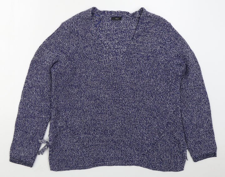 M&Co Womens Blue V-Neck  Cotton Pullover Jumper Size 16