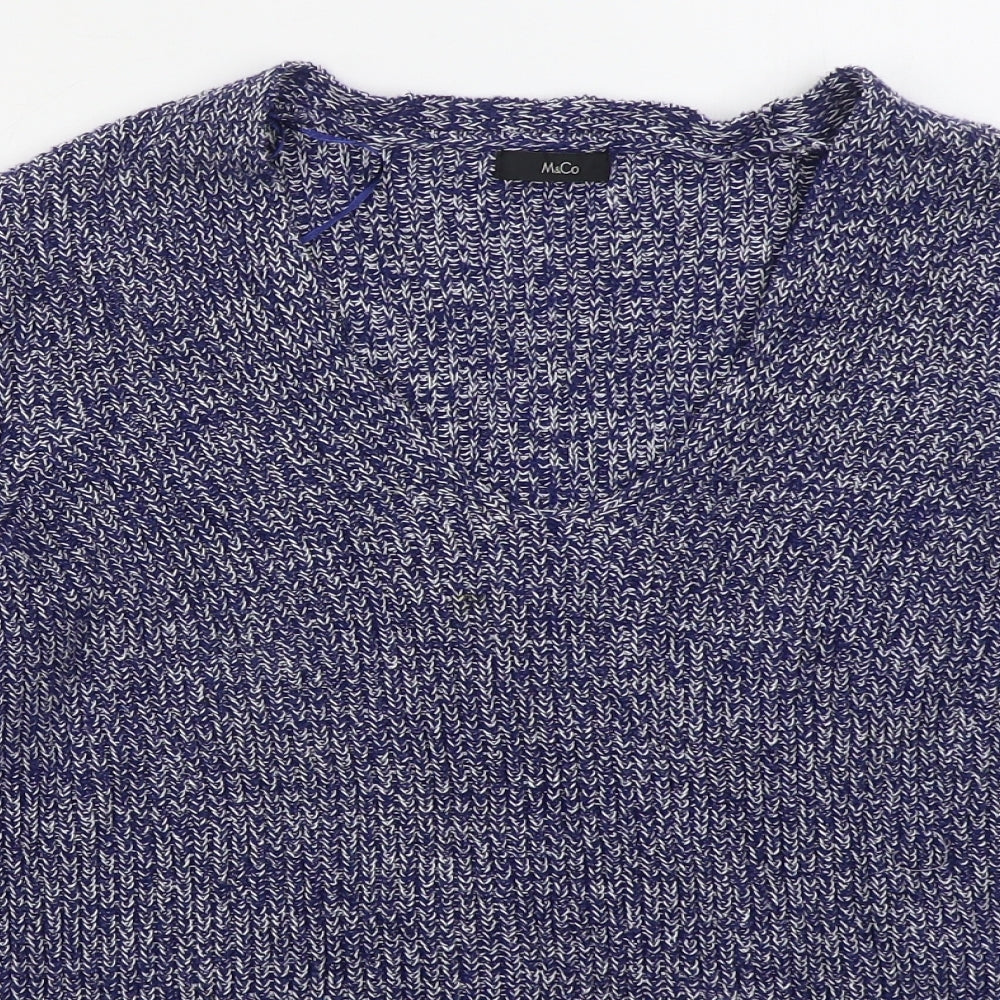 M&Co Womens Blue V-Neck  Cotton Pullover Jumper Size 16