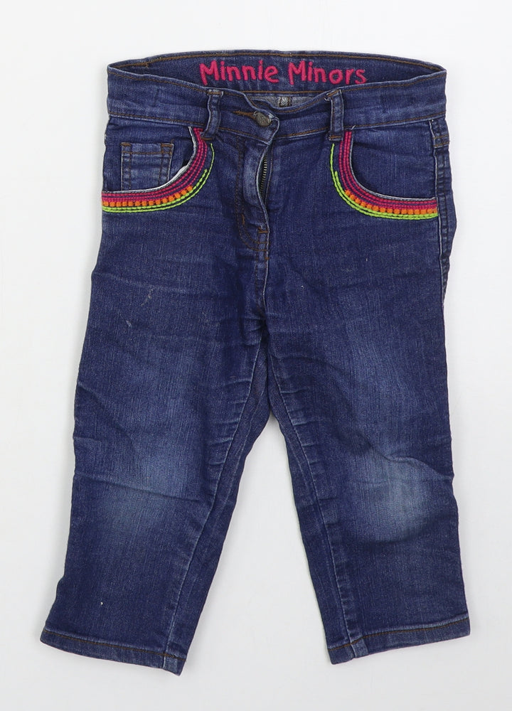Minnie Minors Girls Blue Cotton Straight Jeans Size 5 Years Regular Button